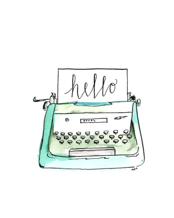 570x713 Vintage Hello Typewriter Watercolor By Gatsbyandguernsey On Etsy