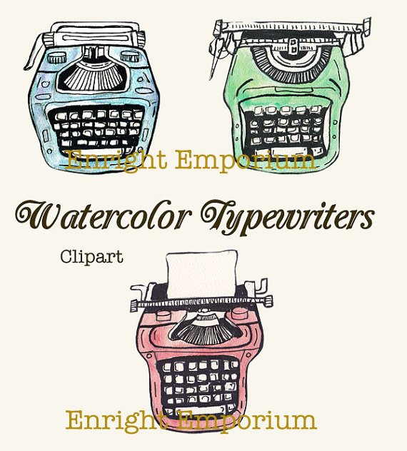 570x632 Watercolor Vintage Typewriters Clipart Digital Download Etsy