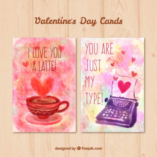 626x626 Watercolor Cup And Typewriter Cards Vector Free Download