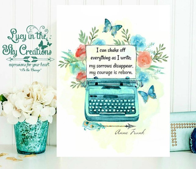 642x555 Watercolor Typewriter With Anne Frank Quote Or Custom Print Etsy