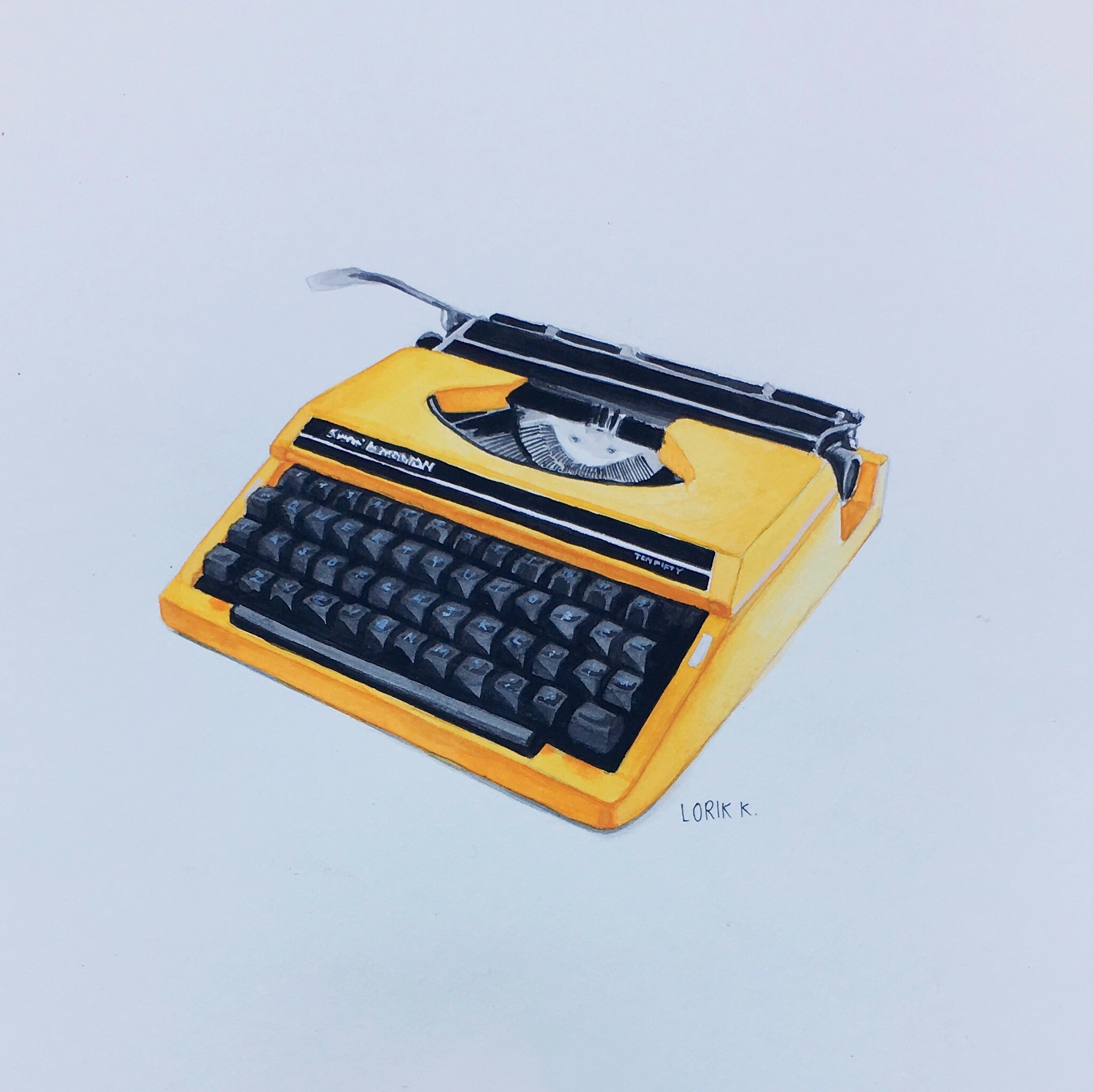 2050x2049 Yellow Typewriter, Watercolor, 5 X 5 Art
