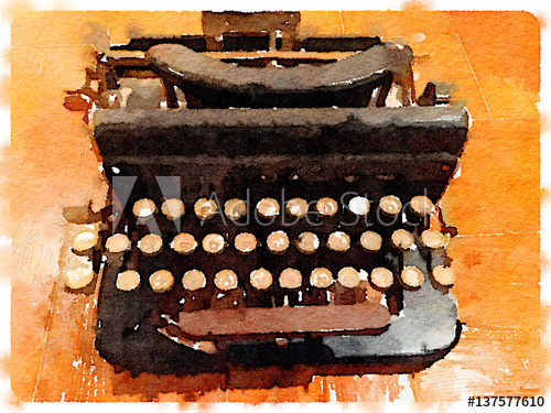 500x375 Digital Watercolor Painting Of An Old Vintage Typewriter On A