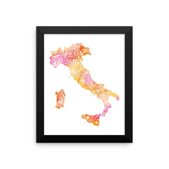 570x570 Italy Watercolor Typography Map Art Framed Print Country Etsy