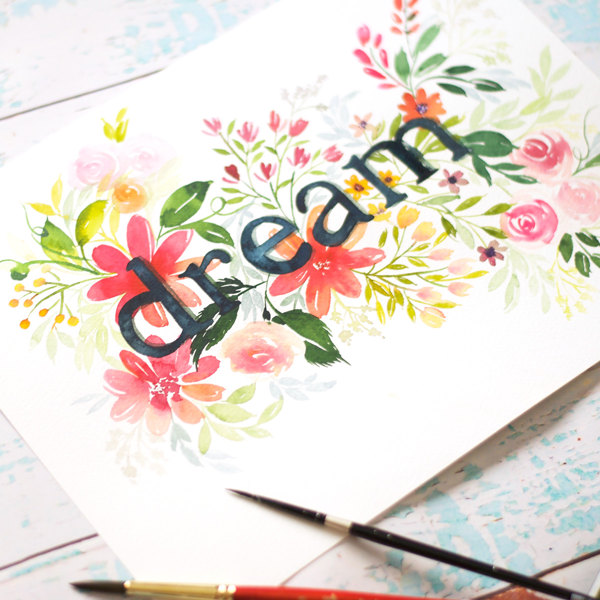 1200x1200 Watercolor Floral Typography Tutorial Dawn Nicole