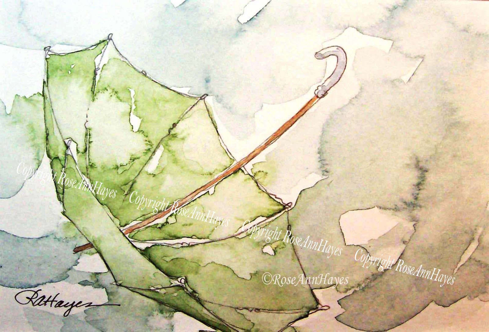 1600x1088 Watercolor Paintings By Roseann Hayes Umbrella In The Rain