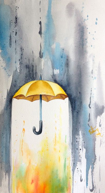 409x750 Yellow Umbrella Watercolor (I Love This! So Beautiful!) Art
