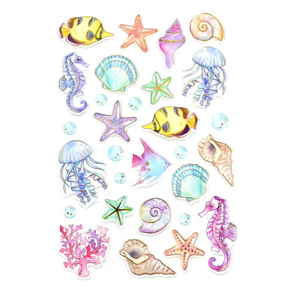 1000x1000 Under The Sea Foil Accented Watercolor Epoxy Stickers, 30 Piece