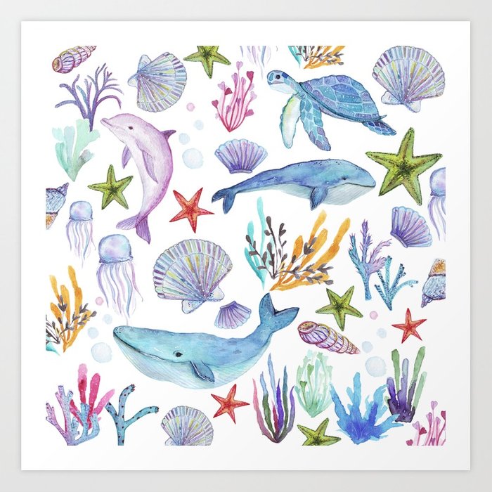 700x700 Under The Sea Watercolor Art Print By Huntleigh Society6