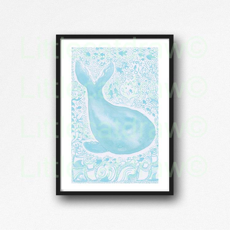 750x750 Buy Light Blue Whale Under The Sea Watercolor Painting Print