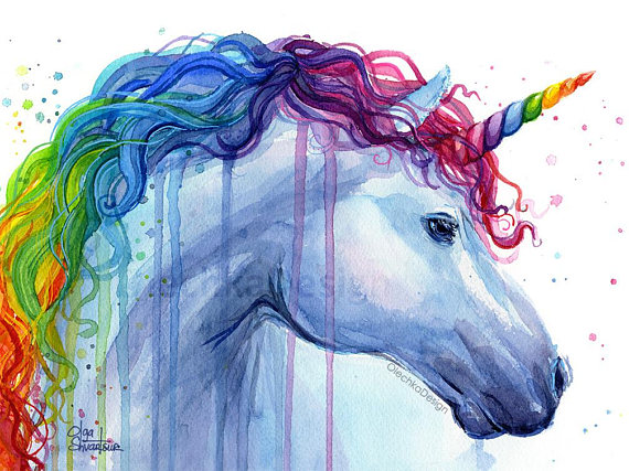 570x427 Rainbow Unicorn Painting Art Print, Unicorn Watercolor Art Print