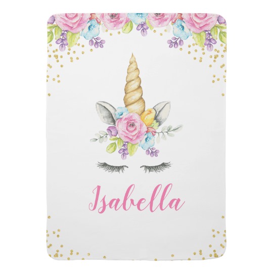 540x540 Watercolor Floral Unicorn Personalized Baby Blanket
