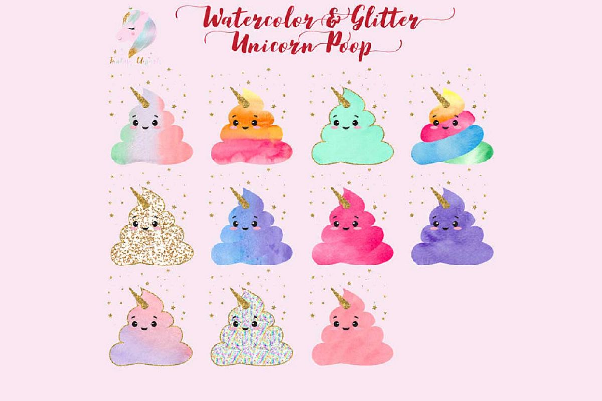 1200x800 Watercolor Unicorn Poop Clipart