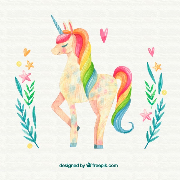 626x626 Watercolor Unicorn Background With Floral Details Vector Free