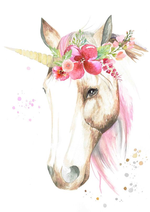 570x806 Watercolour Unicorn With Flower Crown