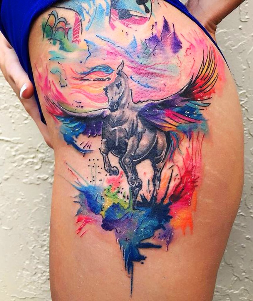 Watercolor Unicorn Tattoo