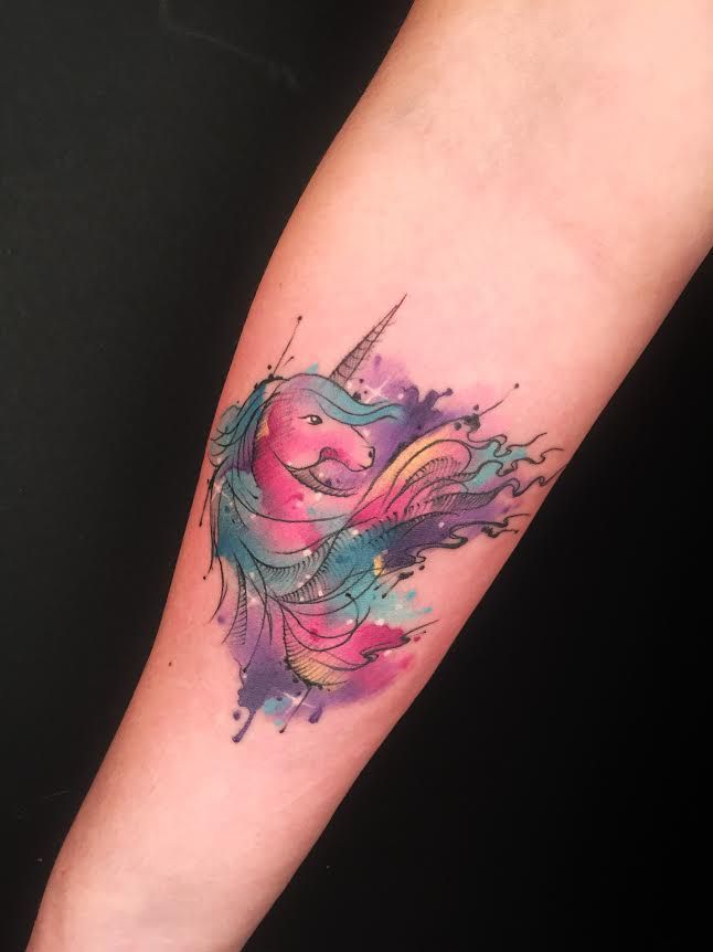 646x862 Watercolor Unicorn Tattoo