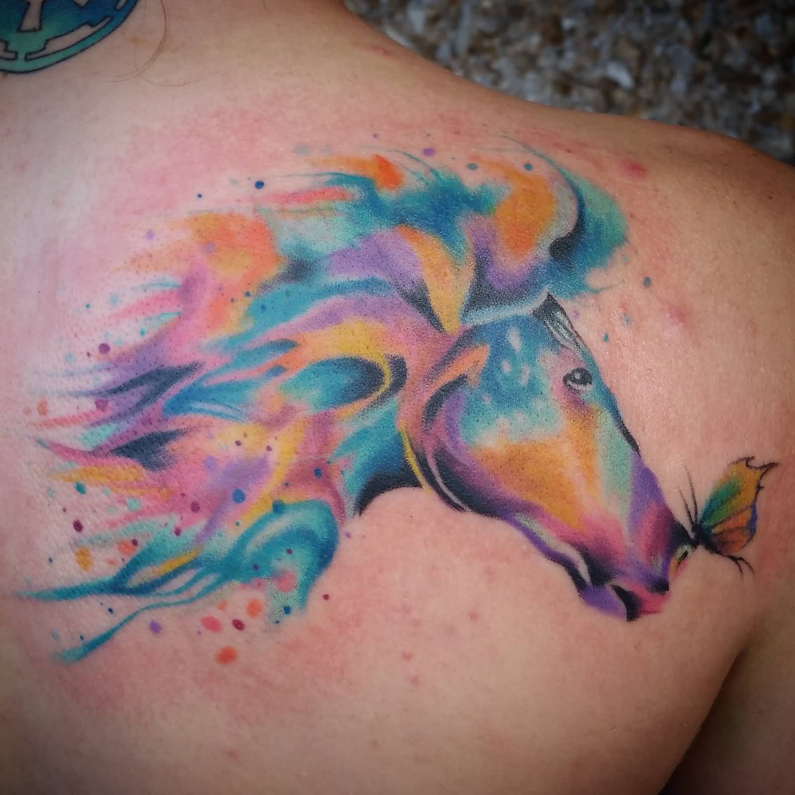 1600x1600 Watercolor Unicorn Tattoo On Back