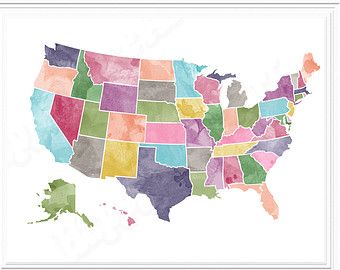 340x270 Usa Map Watercolor Printable For Instant Download In 8x10 And