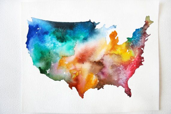 570x380 America Map Print, 8x10 Usa Watercolor Painting, Colorful