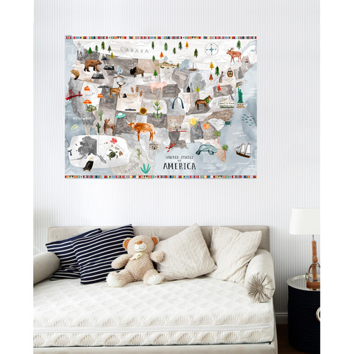 500x500 Oopsy Daisy Watercolor Usa Map Wall Mural