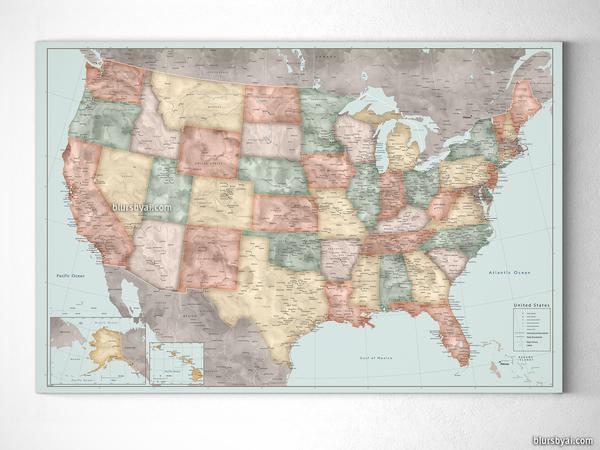 600x450 Personalized Vintage Inspired Watercolor Usa Map With Cities