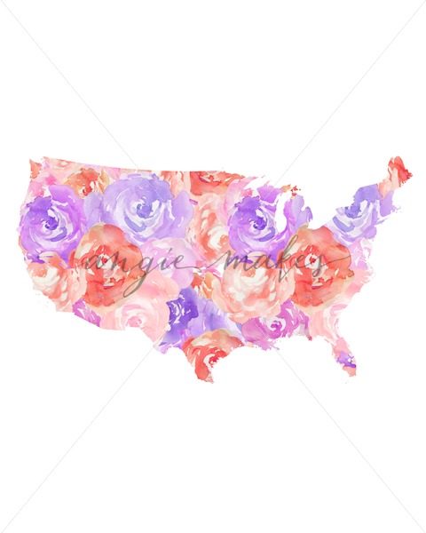 480x600 Pink And Purple Floral Usa Map