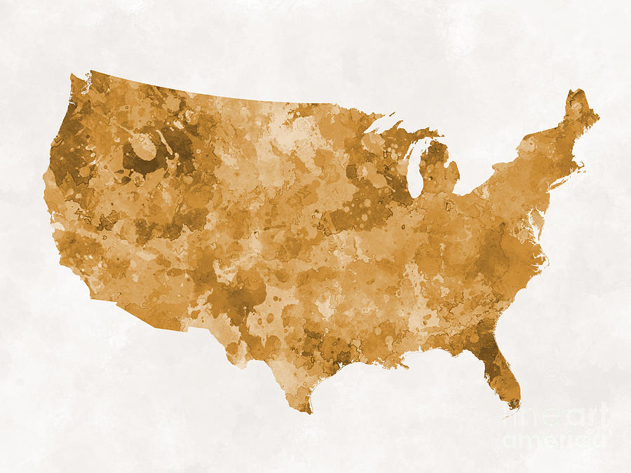 900x675 Usa Map In Watercolor Orange Painting By Pablo Romero