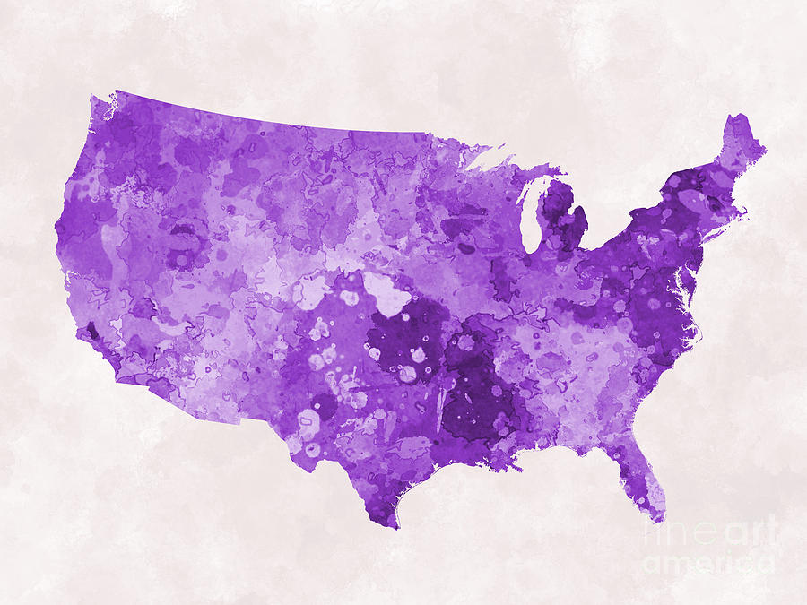 900x675 Usa Map In Watercolor Purple Painting By Pablo Romero