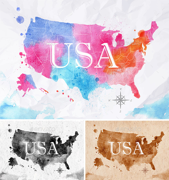590x628 Watercolor Map Usa By Anna42f Graphicriver