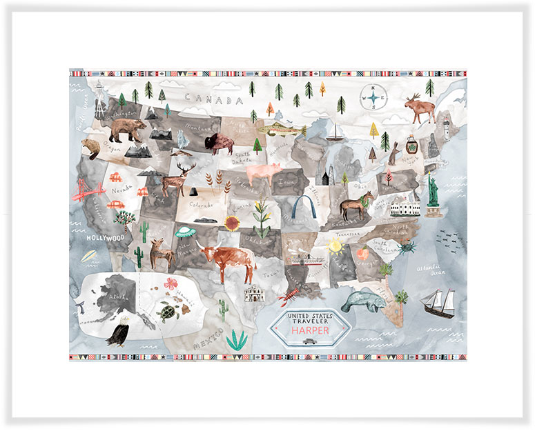 775x625 Watercolor Usa Map