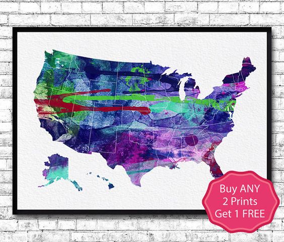 564x480 Weekend Sale 20% Off United States Map (Usa) Watercolor Print