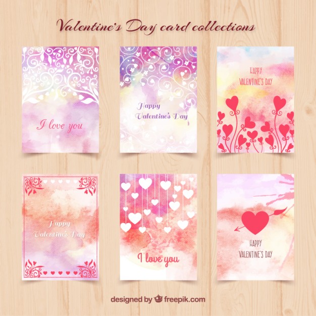 626x626 Watercolor Valentine Day Cards Vector Free Download