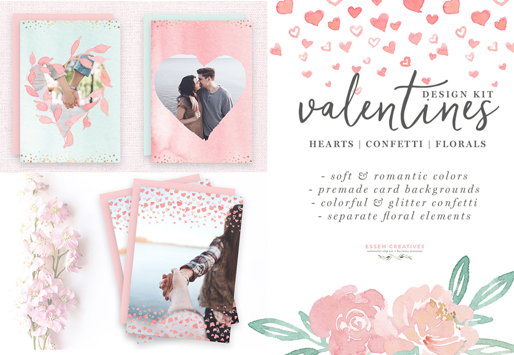 1000x690 Watercolor Valentines Day Cards, Heart Amp Confetti Png Clipart
