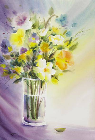 400x589 Original Watercolor Floral Bouquet Painting