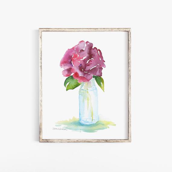 570x570 Watercolor Rose In Glass Vase 11 X 14 Giclee Print Etsy