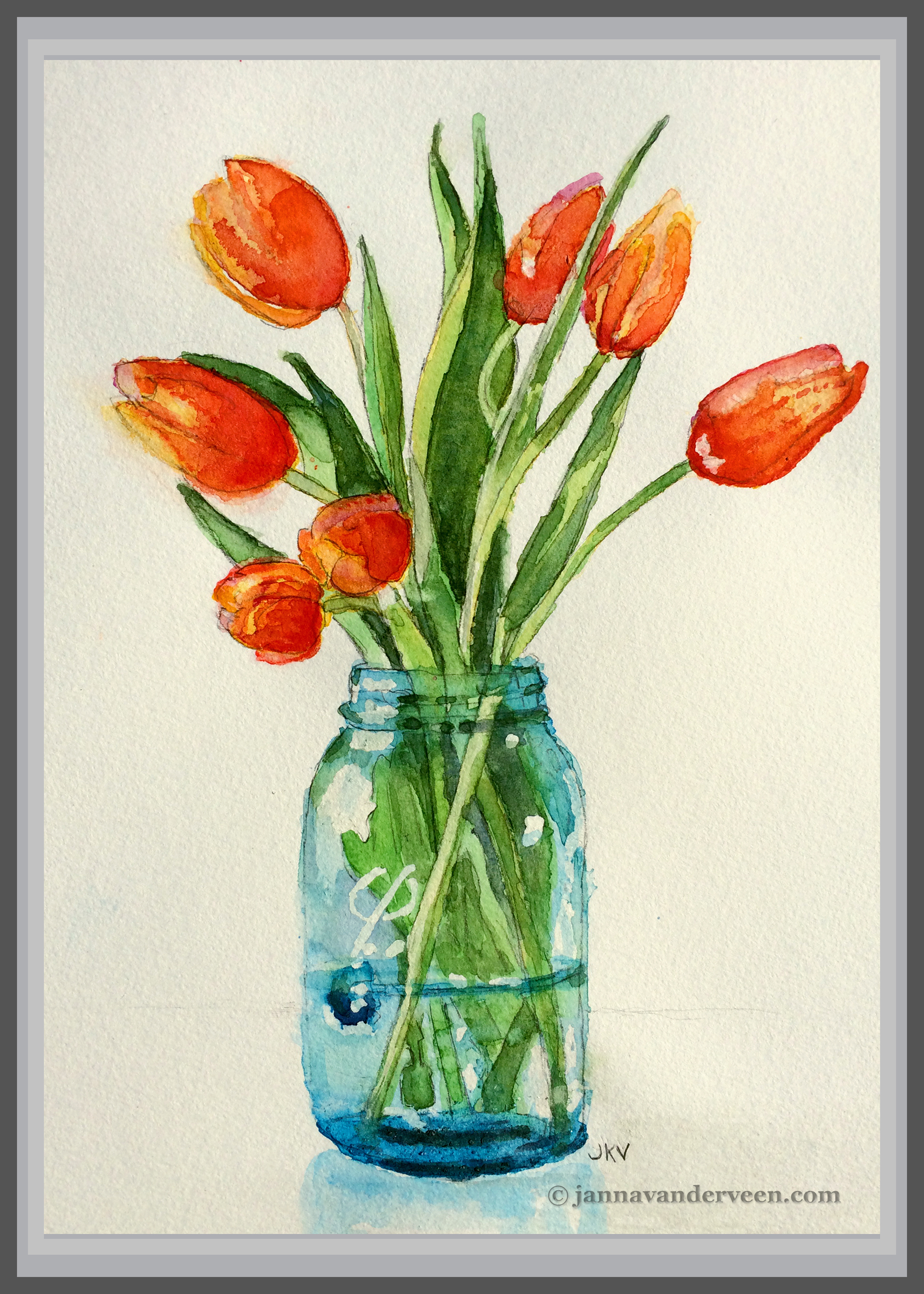 2119x2966 Watercolor Tulips In Blue Vase Janna Vanderveen