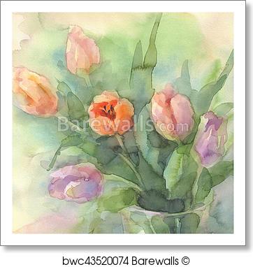 362x382 Art Print Of Color Tulips In Vase Watercolor Barewalls Posters