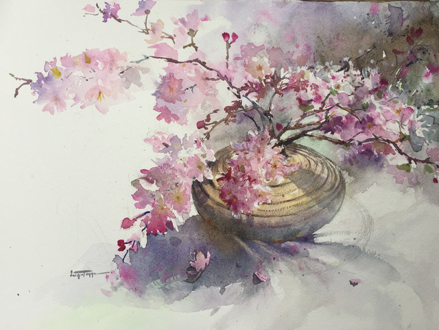 640x481 Faiqa Uppal Artwork Blossoms In Vase Original Watercolor