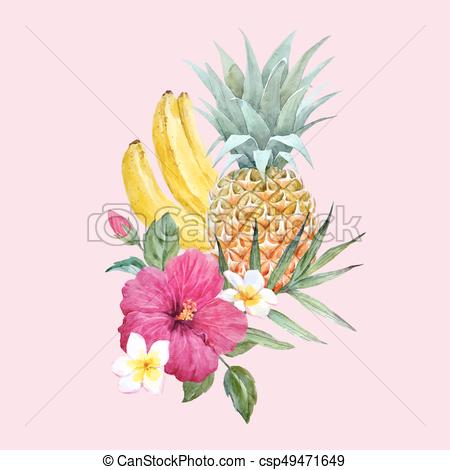 450x470 Watercolor Vector Pineapple Fruit. Beautiful Vector Illustration