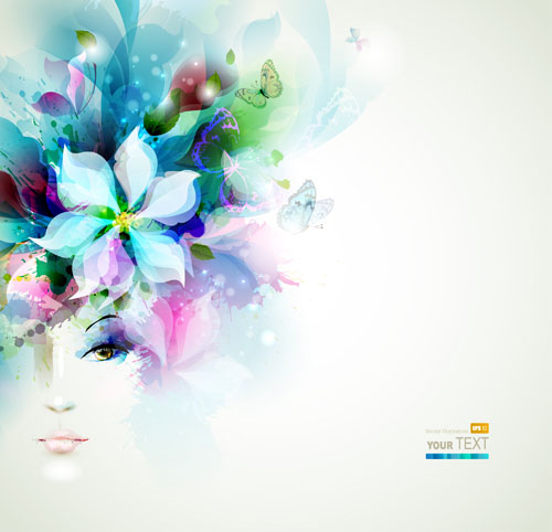 500x482 Floral Girls With Watercolor Vector Background 01 Free Free Download
