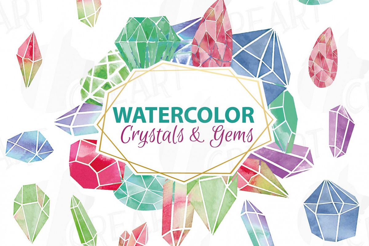 1200x800 Watercolor Crystals And Gemstones Clip Art Collection, 19