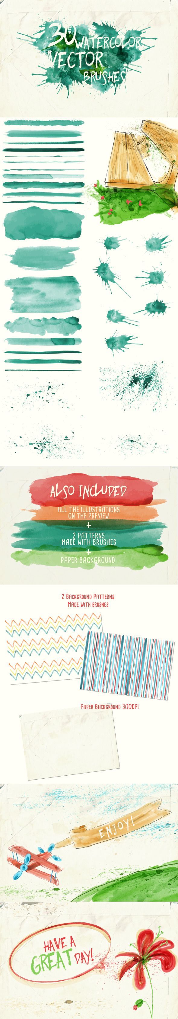 590x3375 Watercolor Vector Art Brushes Adobe Illustrator, Vector Art And