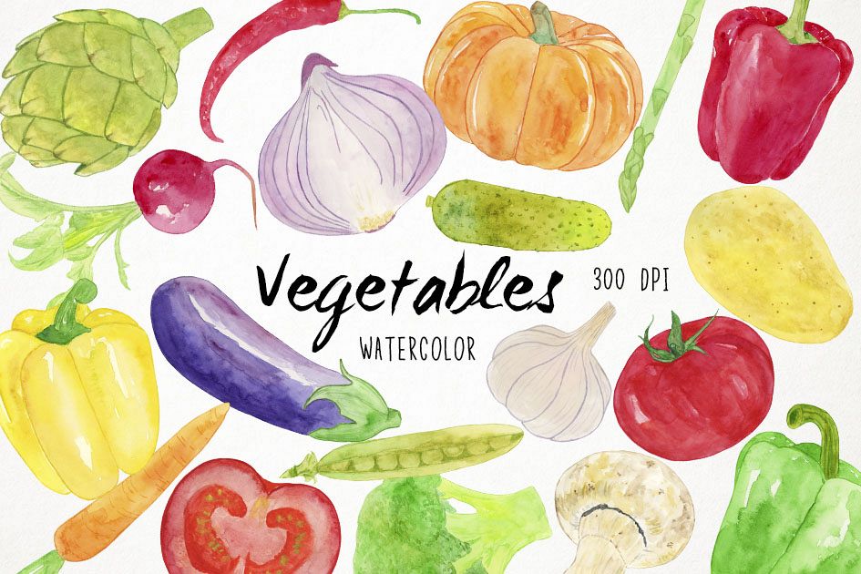 945x630 Watercolor Vegetables Clipart, Healthy Food Clipart