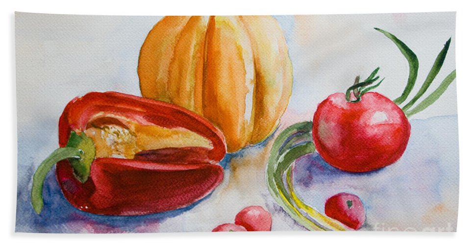 967x500 Watercolor Vegetables Hand Towel For Sale By Regina Jershova
