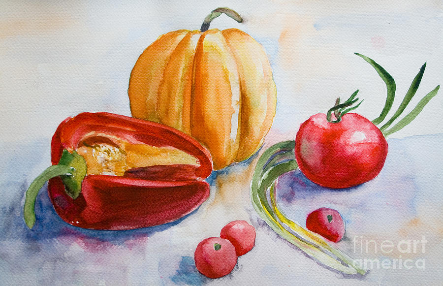 900x581 Watercolor Vegetables Painting By Regina Jershova