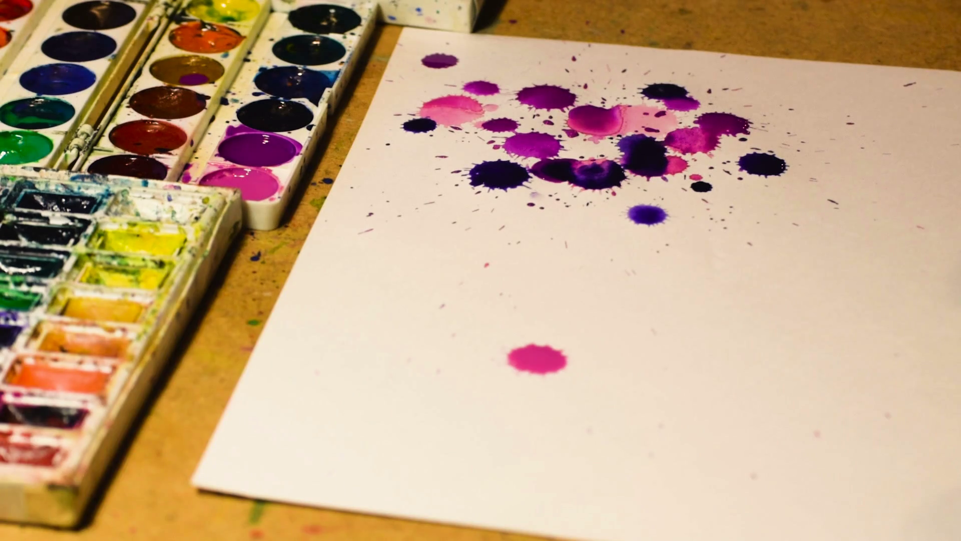 1920x1080 Video Of Watercolor Drops On A White Sheet Of Paper. Against The