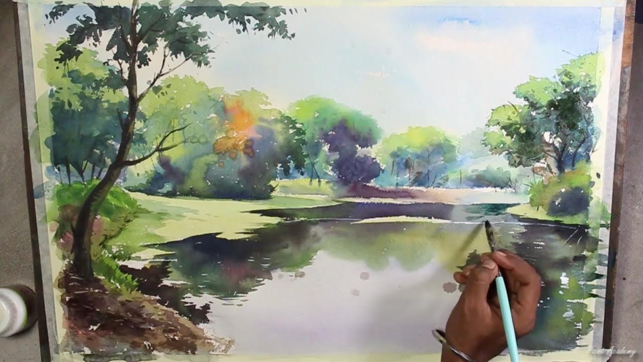 1280x720 Watercolor Landscape Painting Speed Art Video
