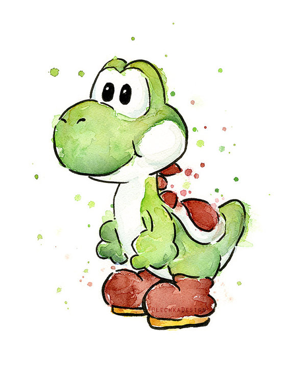 570x732 Yoshi Watercolor Art Print, Yoshi Print, Yoshi Art, Yoshi Painting
