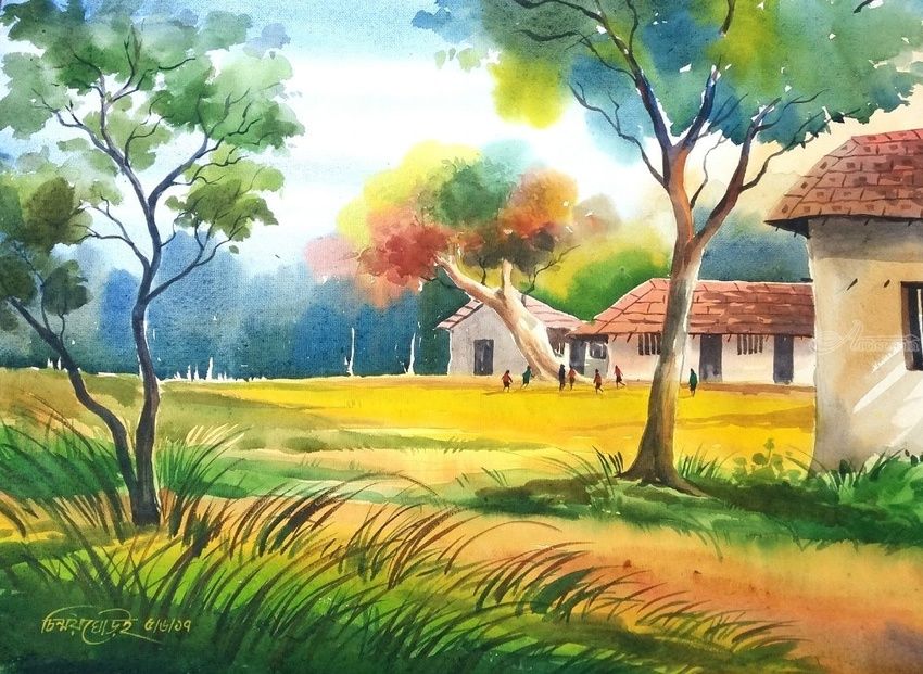850x621 Joy Of Village Paintings By Chinmoy Ghorai