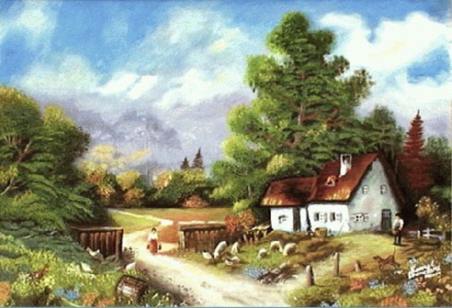 640x436 Kamal Bhandari Artwork My Village Original Watercolor